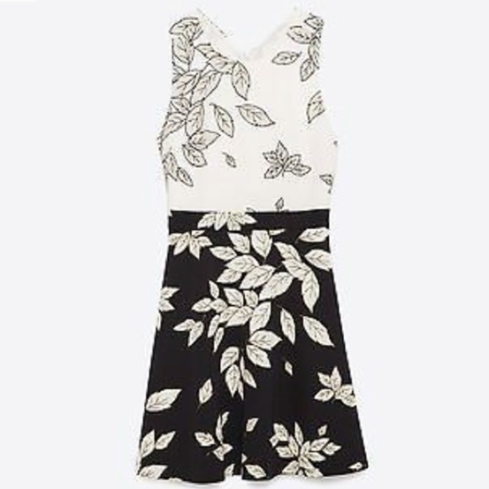 Zara black and white floral leaf dress size Small